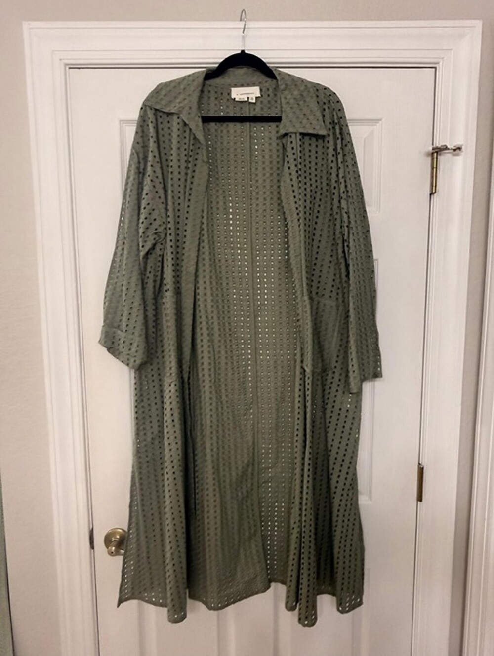 Anthropologie Sage Eyelet Trench Coat